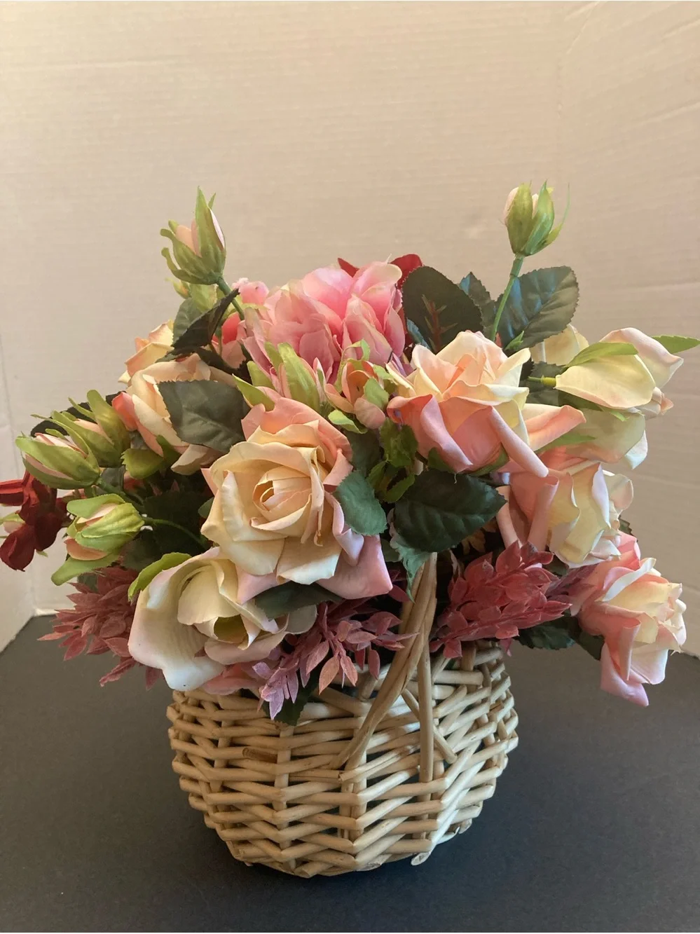 Silk Floral Arrangement in Wicker Basket